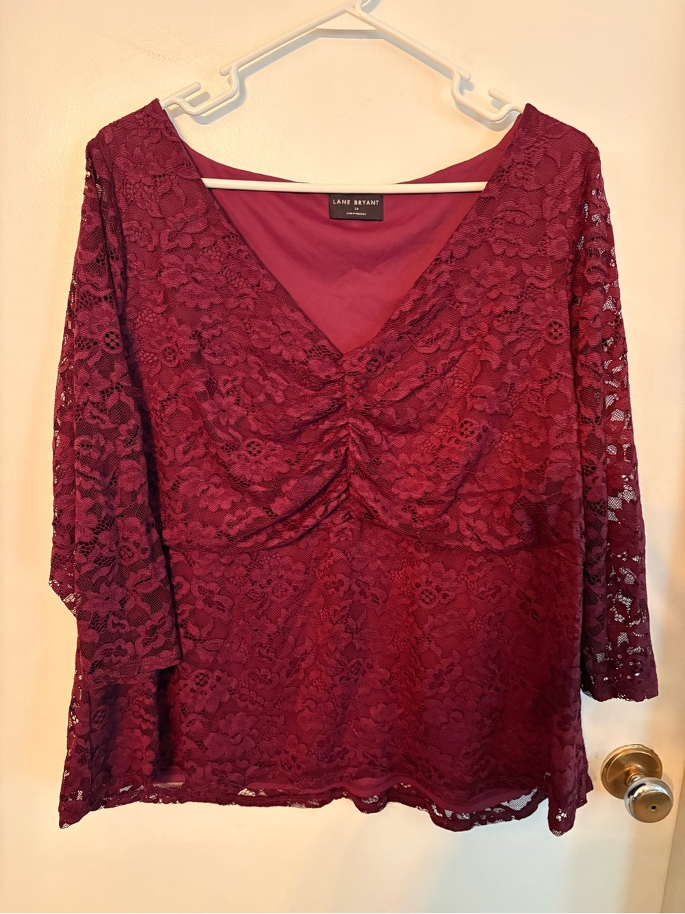 Lane Bryant Burgundy Lace V-Neck Ruched Women's Top